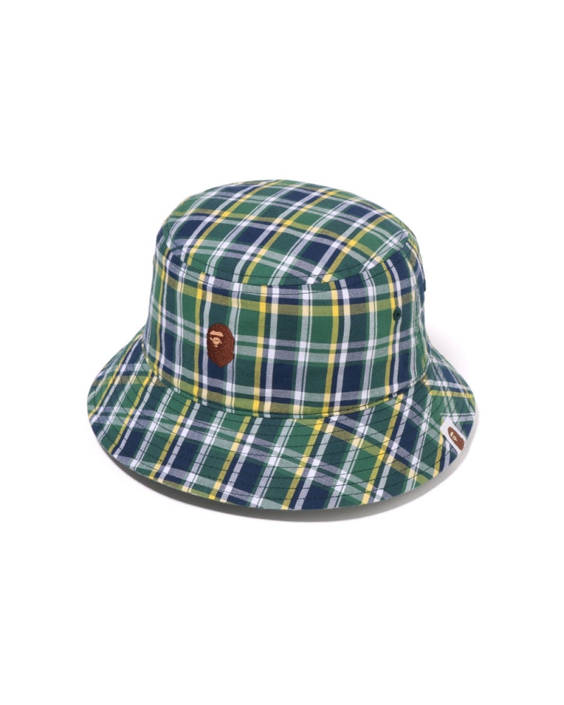 Chapeaux Bape Mini Check Bucket Vert Clair Homme | WLM-95637951